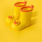 Toddlers Kids 3D Yellow Duck Flat Waterproof Non Slip Rain Boots