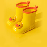 Toddlers Kids 3D Yellow Duck Flat Waterproof Non Slip Rain Boots
