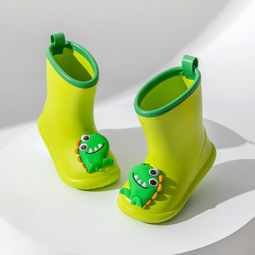 Toddlers Kids 3D Green Dinosaur Flat Waterproof Non Slip Rain Boots