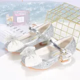 Kids Girl Glitter Bow Tie Snowflake Princess High Heel Dress Shoes