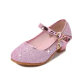 Kids Girl Fashion Catwalk Sequins Shining Princess High Heel Dress Shoes