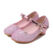 Kids Girl Fashion Catwalk Sequins Shining Princess High Heel Dress Shoes