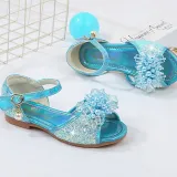 Kids Girl Glitter Crystal Pearls Open-Toe Flat Princess Dress Shoes