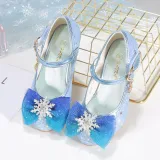 Kids Girl Glitter Bow Tie Snowflake Princess High Heel Dress Shoes