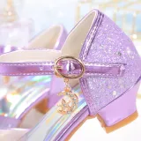 Kids Girl Fish Mouth Sequins Crystal Pearls Princess High Heel Dress Shoes