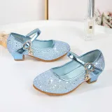 Kids Girl Fashion Catwalk Sequins Shining Princess High Heel Dress Shoes