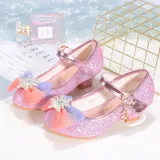 Kids Girl Glitter Bow Tie Snowflake Princess High Heel Dress Shoes