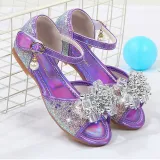 Kids Girl Glitter Crystal Pearls Open-Toe Flat Princess Dress Shoes