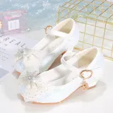 Kids Girl Glitter Bow Tie Snowflake Princess High Heel Dress Shoes