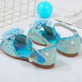 Kids Girl Glitter Crystal Pearls Open-Toe Flat Princess Dress Shoes