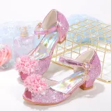 Kids Girl Fish Mouth Sequins Crystal Pearls Princess High Heel Dress Shoes