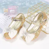 Kids Girl Glitter Bow Tie Snowflake Princess High Heel Dress Shoes