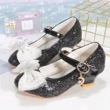 Kids Girl Glitter Bow Tie Snowflake Princess High Heel Dress Shoes