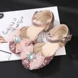 Kids Girl Sequins Catwalk Bow Tie Jewelry Princess High Heel Dress Shoes