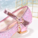 Kids Girl Glitter Bow Tie Snowflake Princess High Heel Dress Shoes
