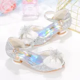 Kids Girl Sequins Catwalk Ombre Bow Tie Shining Princess High Heel  Dress Shoes