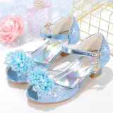 Kids Girl Fish Mouth Sequins Crystal Pearls Princess High Heel Dress Shoes