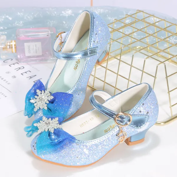 Kids Girl Glitter Bow Tie Snowflake Princess High Heel Dress Shoes