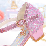Kids Girl Sequins Catwalk Ombre Bow Tie Shining Princess High Heel  Dress Shoes
