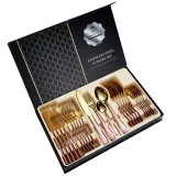 24 Piece Smooth Edge Stainless Steel Tableware Includes Dinner Forks Knives Spoons Gift Box