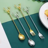 Christmas Elk Deer Spoon 2 Piece Smooth Edge Stainless Steel Tableware Includes Dinner Forks Knives Spoons