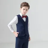 4PCS Boys Outfit Long Sleeve Shirt Suit Vest and Pants