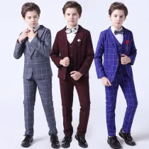 3PCS Boys Blue Outfit Suit Vest and Pants Dress Up
