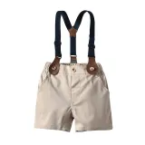 4PCS Boys Outfit Short Sleeve Shirt and Beige Suspender Shorts Dress Up
