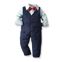 3PCS Boys Outfit Long Sleeve Shirt and Vest Suit Dress Up