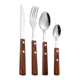 4 Piece Rosewood Hilt Smooth Edge Stainless Steel Tableware Includes Dinner Forks Knives Spoons