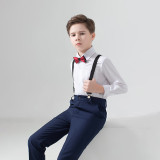 4PCS Boys Outfit Long Sleeve Shirt and Suspender Pants with Tie