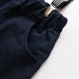 4PCS Boys Outfit Navy Plaid Shirt and Suspender Pants Dress Up