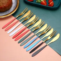 Fruit Fork Dessert Cake Little Fork 2 Piece Smooth Edge Stainless Steel Tableware Includes Dinner Forks Knives Spoons