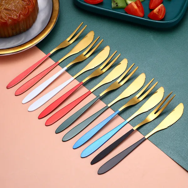 Fruit Fork Dessert Cake Little Fork 2 Piece Smooth Edge Stainless Steel Tableware Includes Dinner Forks Knives Spoons