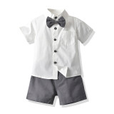 2PCS Boys Outfit Short Sleeve Shirt and Suspender Shorts Dress Up