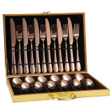 24 Piece Gold Box Smooth Edge Stainless Steel Tableware Includes Dinner Forks Knives Spoons