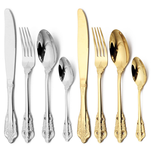 4 Pieces Malleolar Stria Smooth Edge Stainless Steel Tableware Includes Dinner Forks Knives Spoons