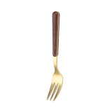 5 Piece Walnut Wood Smooth Edge Stainless Steel Tableware Includes Dinner Forks Knives Spoons