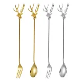 Christmas Elk Deer Spoon 2 Piece Smooth Edge Stainless Steel Tableware Includes Dinner Forks Knives Spoons
