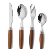 4 Pieces Wooden Handle Set Smooth Edge Stainless Steel Tableware Includes Dinner Forks Knives Spoons