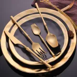 Titaniums 4 Piece Smooth Edge Stainless Steel Tableware Includes Dinner Forks Knives Spoons With Gift Box