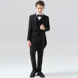 5PCS Boys Tuxedo Outfit White Shirts Suit Vest and Pants with Tie Dress Up