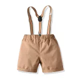 4PCS Boys Outfit Short Sleeve Shirts and Khaki Suspender Shorts Dress Up