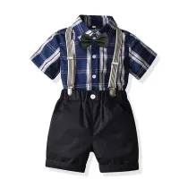 4PCS Boys Outfit Short Sleeve Shirt and Suit Shorts Dress Up