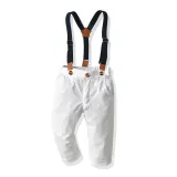 4PCS Boys Outfit Blue Suit Shirts and Suspender Pants Dress Up