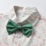 2PCS Boys Outfit Short Sleeve Shirts and Suspender Shorts with Tie