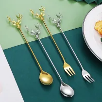 Christmas Elk Deer Spoon 2 Piece Smooth Edge Stainless Steel Tableware Includes Dinner Forks Knives Spoons