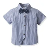 4PCS Boys Outfit Short Sleeve Striped Shirt and Suspender Shorts Dress Up