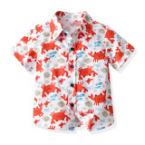 4PCS Boys Outfit Cartoon Crab Shirt and Khaki Shorts Dress Up