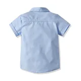 4PCS Boys Outfit Short Sleeve Shirts and Khaki Suspender Shorts Dress Up